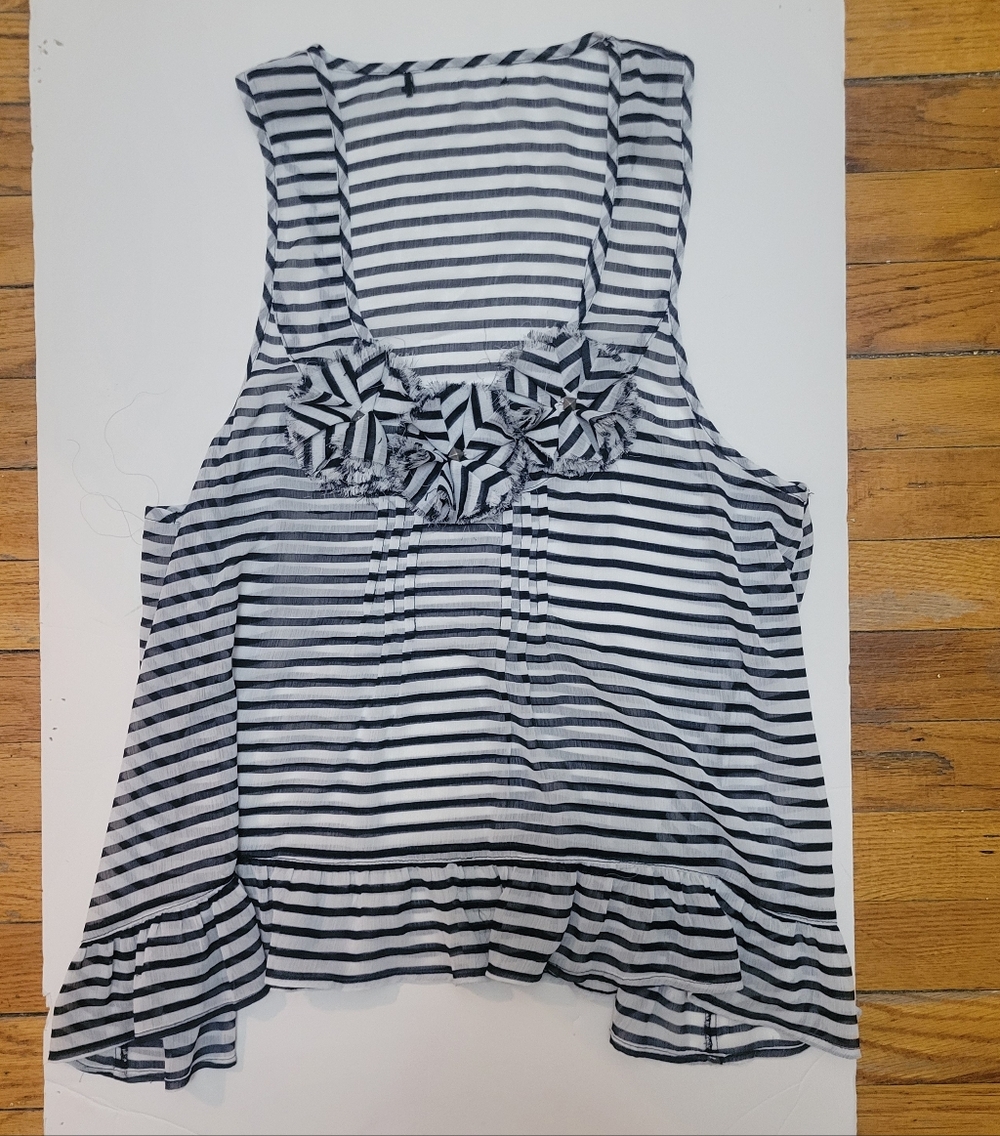 Navy&White Summer Stripe‎ Top Boho Lagenlook Coastal